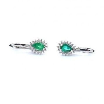 White gold earrings with diamonds 0.11 ct and emeralds 0.29 ct