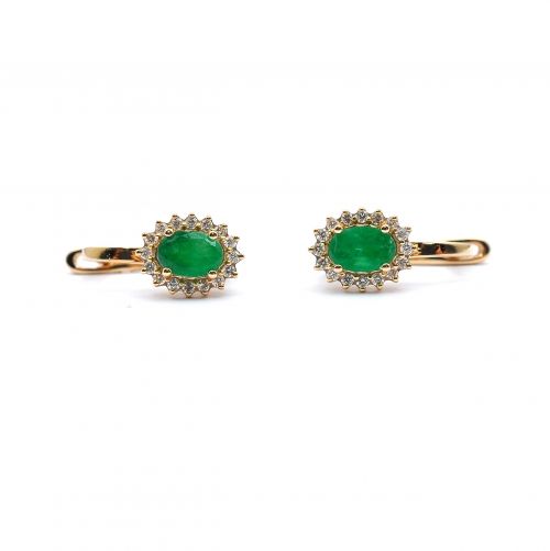 Yellow gold earrings with diamonds 0.20 ct and emeralds 0.40 ct