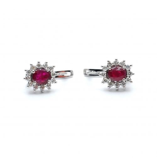 White gold earrings with diamonds 0.28 ct and ruby 0.66 ct