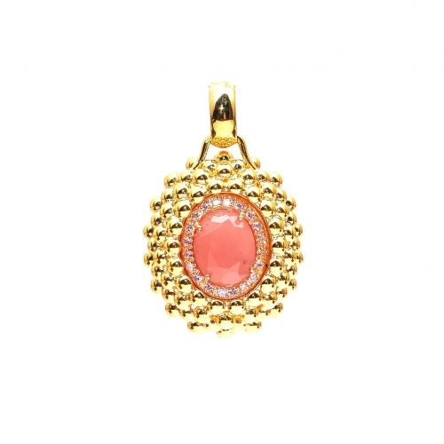 Yellow gold pendant with pink quartz and pink opal