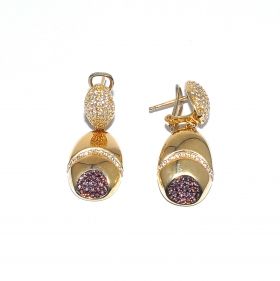 Yellow gold earrings with smoky quartz and zircons