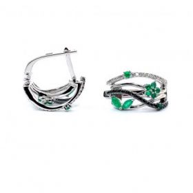 White gold earrings with diamonds 0.26 ct and emeralds 0.63 ct