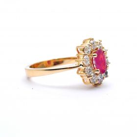Yellow gold ring with diamonds 1.16 ct and ruby 0.74 ct