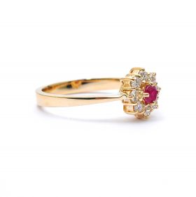 Yellow gold ring with diamonds 0.28 ct and ruby 0.14ct