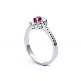 White gold ring with diamond 0.32 ct and ruby 0.30 ct