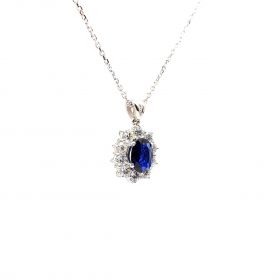 White gold necklace with diamonds 1.29 ct and sapphyre 1.34 ct