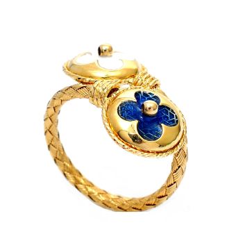 Yellow gold ring with enamel