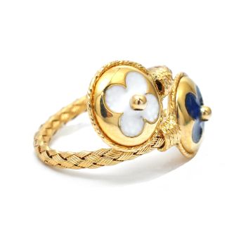 Yellow gold ring with enamel