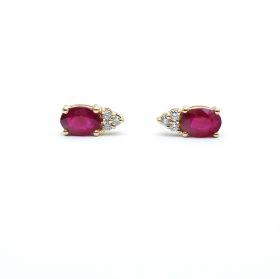 Yellow gold earrings with diamonds 0.11 ct and ruby 1.55 ct