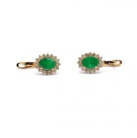 Yellow gold earrings with diamonds 0.22 ct and emaralds 1.20 ct