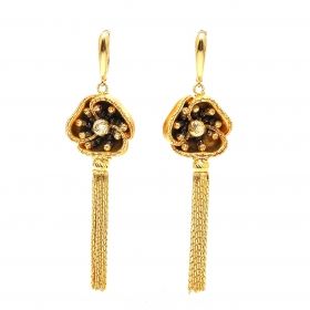 Yellow and brown gold flower earrings