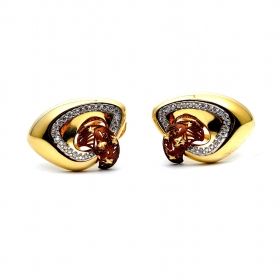 Yellow and brown gold earrings with zircons